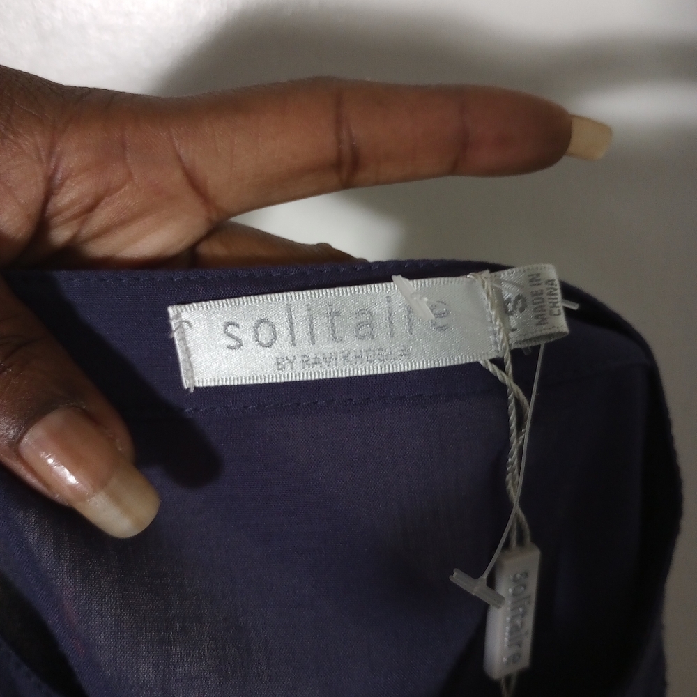 NWTAnthropologie SOLITAIRE BY RAVI KHOSLA Navy Crochet Peasant Blouse Size Small - Picture 13 of 14